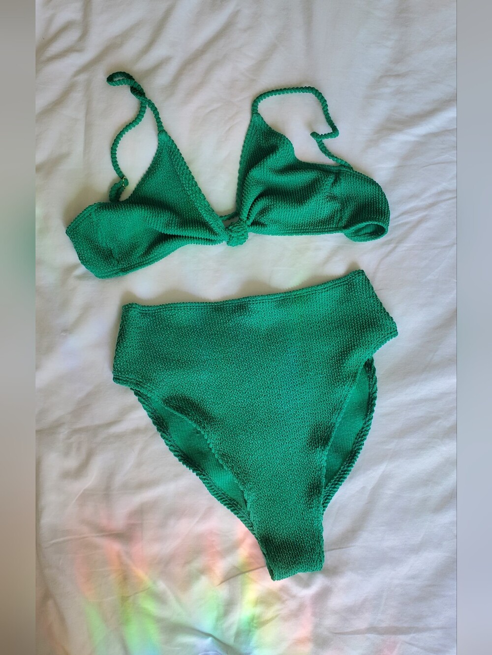 Skatie Green Textured High-Waist Bikini